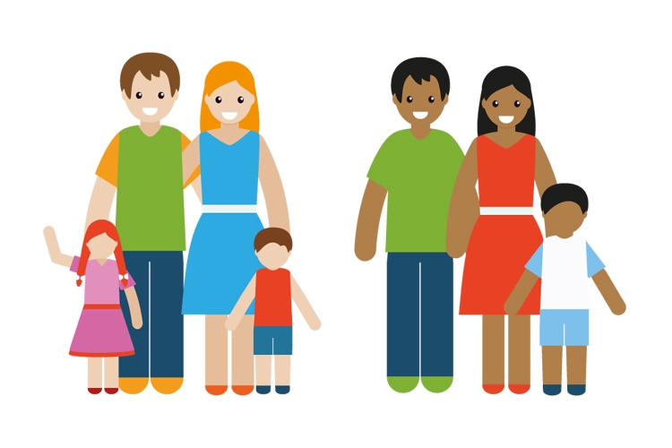 Cost of living - Help for families A graphic showing two families with two adults and two children.