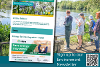 A photo of a group of young people looking out over a lake and a screenshot of the environment newsletter.