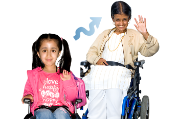 A photo of a young girl on the left and a photo of the same girl as an adult on the right. There is a diagonal arrow pointing from the young girl to the grown up girl.