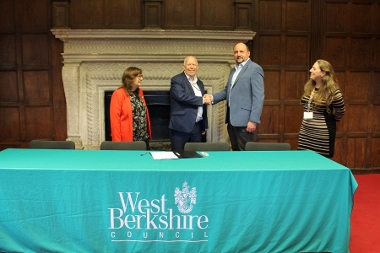 Councillor Heather Codling, Councillor Jeff Brooks, Tim Parry CEO of Connecting Communities in Berkshire, and Rachel Peters CEO of Volunteer Centre West Berkshire.